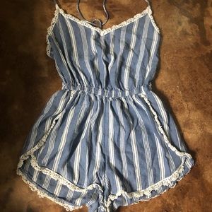 Blue and white striped romper